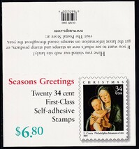 32 米国・クリスマス【未使用】＜ 2001 SC#3536a 聖母子 切手帳ペーン（シール式）＞_画像2