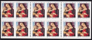 28 米国・クリスマス【未使用】＜ 1999 SC#3355a 聖母子 切手帳ペーン（シール式）＞