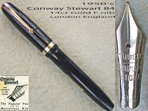 ◆OH済◆ 1950年代製 コンウェイ・スティワートNo.84 ブラック 万年筆 14金F ロンドン ◆1950s Conway Stewart No.84 14ct F LONDON◆