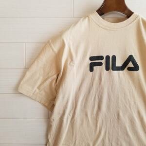 FILA フィラ トップス Tシャツ ラウンドネック ロゴ 半袖 メンズ サイズXL ベージュ Au410