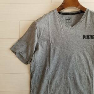 PUMA プーマ トップス Tシャツ Vネック ロゴ 半袖 メンズ サイズM グレー Au405