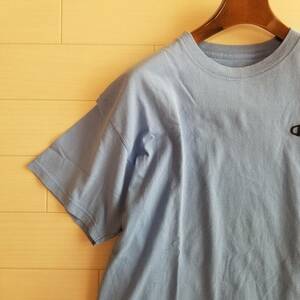 champion チャンピョン トップス Tシャツ ラウンドネック ロゴ 無地 半袖 メンズ サイズL 青系 Au398