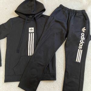 美品 adidas アディダス スエット ジャージ パーカー トレーナー バスケ サッカー パーカー 150㎝ キッズ 男の子 Lサイズ ブラック パンツ