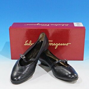 ★中古 Salvatore Ferragamo サルヴァトーレフェラガモ ストラップ レザー パンプス61/2C 約23.5cm 黒★