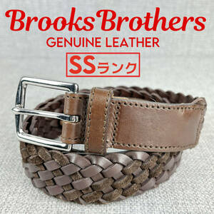 未使用★BROOKS BROTHERS ブルックスブラザーズ メンズベルト 34 リアルメッシュレザー 本革 濃茶