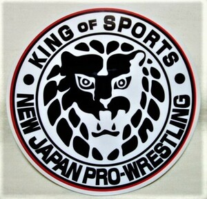 大判直径12㎝☆新日本プロレス 団体ロゴライオンマーク 特大ステッカー シール モノクロ赤枠◆カールゴッチ アントニオ猪木 NOCOUNNS