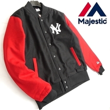 MAJESTIC マジェスティック 新品 定1.7万 New York Yankees ウール混 メルトン スタジャン ジャケット MM23-NY-8F15 RD L ▲027▼kkf1877c_画像1