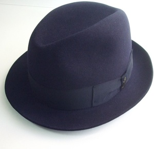 ボルサリーノ Borsalino 定番 ラビットファーフェルト ハット 中折れ帽 帽子 60㎝ 未使用品 濃紺 税込定価 55.000円 イタリア製