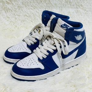 NIKE AIR JORDAN 1 RETRO HIGH OG BG ナイキ エアジョーダン1 レトロ ハイ ストーム ブルー スニーカー 575441-127 WHITE/STORMBLUE 23.5cm