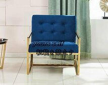 良い品質 1人掛け シングル ソファ 椅子 ベルベット調 布地 北欧家具ビンテージ 青いソファーの椅子_画像2