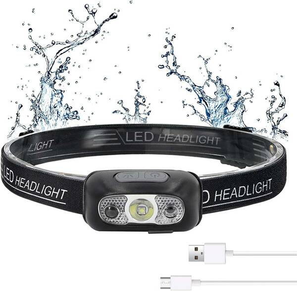 ヘッドライト 500ルーメン USB充電式 LED アウトドア用ヘッドライト 38g超軽量 センサー検知 IPX5防水 ヘッドランプ