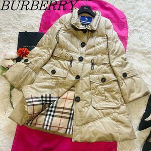 【美品】BURBERRY BLUE LABEL ダウンコート ノバチェック 38 バーバリーブルーレーベル M ベージュ