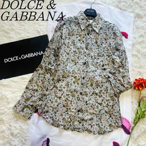 【美品】DOLCE&GABBANA 総柄シャツ L 長袖 トップス 花柄 襟 ドルチェアンドガッバーナ 総柄