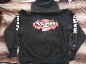 90's メキシコ製 3色タグ チャンピオン リバースウィーブ パーカ フーディー XL ブラック MAD MAN マッドマンルアー US釣具メーカー 企業物