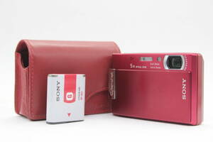 【美品 返品保証】 ソニー Sony Cyber-shot DSC-T100 レッド 5x ケース バッテリー付き コンパクトデジタルカメラ s3906