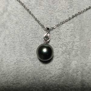 1円スタート ブラックパール ペンダントトップ CZ キュービックジルコニア 黒真珠 ネックレス necklace イミテーション 11㎜ 129