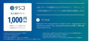 CARTA HOLDINGS 優待 デジコギフトコード 1000円分 有効期限2024年2月末まで 即決 カルタ 取引ナビ