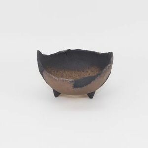 盆栽鉢 萬古焼 黒金 4号 木の葉曲げ 幅12cm×奥行11cm×高8cm 陶器 ミニ盆栽盆栽 苔玉鉢 コケ 盆栽妙