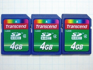 ★Transcend ＳＤＨＣメモリーカード ４GB ３枚 中古★送料６３円～