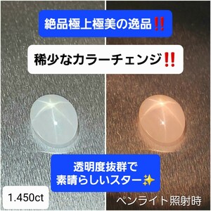 絶品極上品！透明度抜群！稀少なカラーチェンジ！スターサファイア！くっきりシャープな六条が美しい逸品！1.450ct！