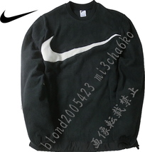 ■新品【NIKE】ナイキ ゴルフに最適 フリース保温 前面BIGロゴ スウェット クルーネックトレーナー■BK/XL_画像1