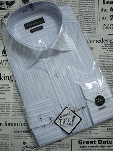 フレックスジャパン Lucent Avenue 新品未使用タグ付き ワイシャツ Yシャツ 長袖 形態安定 ストライプ L(41)86cm 白 ホワイト 002110