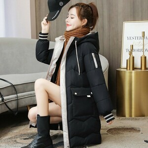 M size lady's cuffs border long coat down coat long down pretty beautiful black 553 M12