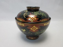 510069 【 美品 懐石道具 木製漆器 菊正法寺蒔絵 小吸物椀 5客揃 共箱 】 検) 茶道具 和食器 雑煮椀 汁椀 茶懐石 和物 おもてなし ⅰ_画像7