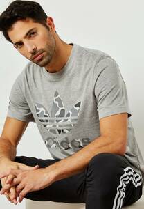  новый товар [ Adidas ]XS оригиналы короткий рукав Originals мужской футболка tops Camo Trefoil серый 