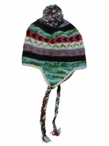 ■☆アジアン衣料　手編みの耳あて付きネパールの帽子（NH-1）