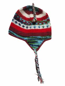 ■☆アジアン衣料　手編みの耳あて付きネパールの帽子（NH-18）