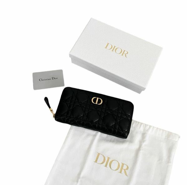 美品 Christian Dior ディオール CARO 長財布 ラウンドファスナー ブラック 黒