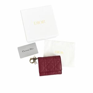 早い者勝ち Christian Dior ディオール ロータスウォレット カナージュ レザー 三つ折り財布 ピンク