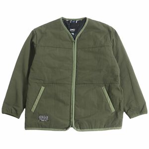 極美品□DENHAM/デンハム ロゴパッチ付き シンサレート 中綿入り ZIPUP ノーカラージャケット/パティングジャケット カーキ XL 正規品