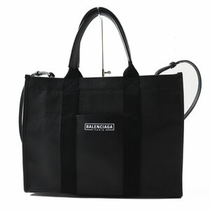 極美品◎BALENCIAGA バレンシアガ 671400 ハードウェア ミディアム 2WAY トート/ショルダーバッグ レザー×キャンバス ブラック 保管袋付き