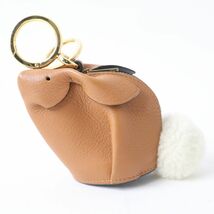 極美品☆LOEWE ロエベ アニマルコレクション バニーチャーム レザー コインケース/小銭入れ キーリング付 ブラウン スペイン製 保存袋付_画像1