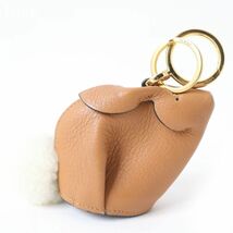 極美品☆LOEWE ロエベ アニマルコレクション バニーチャーム レザー コインケース/小銭入れ キーリング付 ブラウン スペイン製 保存袋付_画像4