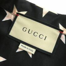 極美品△正規品 GUCCI グッチ 694124 インタロッキングG×スタープリント シルク100% 半袖シャツ メンズ ブラック×ピンクベージュ 46 伊製_画像6