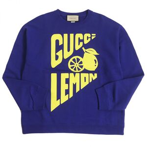 美品□22SS GUCCI/グッチ 681217 LEMONプリント コットン100％ 長袖 ロングスリーブ スウェットシャツ/トレーナー ブルー S 伊製 正規品