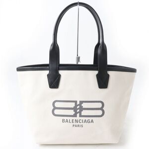 極美品☆BALENCIAGA バレンシアガ 692068 JUMBO ジャンボ ロゴ入りトートバッグ スモール アイボリー×ブラック レディース 保存袋付き