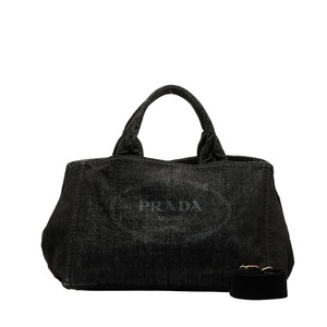 プラダ カナパ M ハンドバッグ ショルダーバッグ 2WAY グレー デニム キャンバス レディース PRADA 【中古】