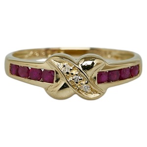 K18YG yellow gold ruby 0.48ct diamond 0.16ct ring ring lady's 11 number used 