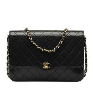 シャネル マトラッセ シングルチェーン ショルダーバッグ ブラック ゴールド ラムスキン レディース CHANEL 【中古】