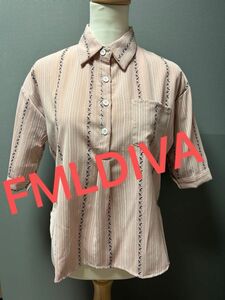 FMLDIVA ピンク　独特な模様　7分袖　胸もとボタン開き