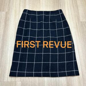 【FIRST REVUE】【ファーストレビュー】黒　チェック　スカート　白　膝丈スカート　オフィスカジュアル　オフィカジ　大人