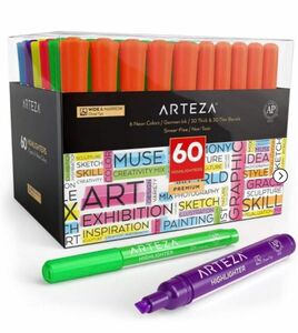 新品・未開封　ARTEZA 蛍光ペン　60本セット　細字・太字ペン先 カラー蛍光ペン セット