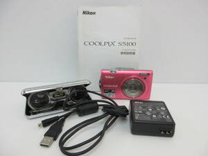 中古 カメラ Nikon ニコン COOLPIX S5100 デジタルカメラ ピンク + 双眼鏡 オペラグラス Family OPERA 2.5X ※カメラの通電のみ確認済 ／I