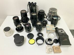 管120072 MF カメラ レンズ 8本 ストロボ 1本 アクセサリ 系 計9本 +α まとめて Canon キヤノン Nikon ニコン OLYMPUS オリンパス YASHICA