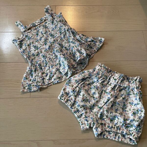 2点セット!お値下げ☆wonny ribon☆Mサイズ(100cm)フラワーブラウス&ショートパンツ