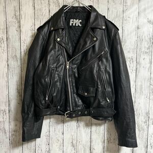 FMC ダブル ライダース レザージャケット 革ジャン 2XL 黒 ブラック 本革 中綿入り バイカー 古着 HTK2880